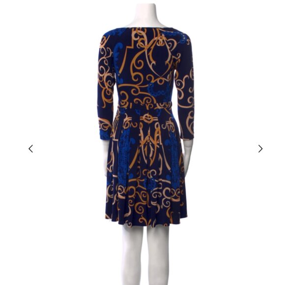 Tibi Baroque Print Mini Dress XS Blue Gold Fit Flare Pleated A Line Cocktail - Picture 5 of 6